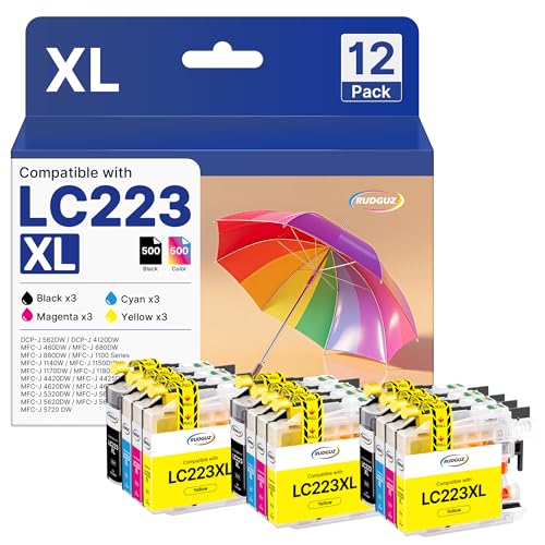 RUDGUZ LC223 XL Patronen LC223XL Multipack LC-223XLVAL Kompatibel für LC223 Druckerpatronen Brother LC-223XL LC-223 für Brother MFC J5320DW Patronen MFC-J480DW MFC-J4420DW DCP-J4120DW (12er-Pack) von RUDGUZ
