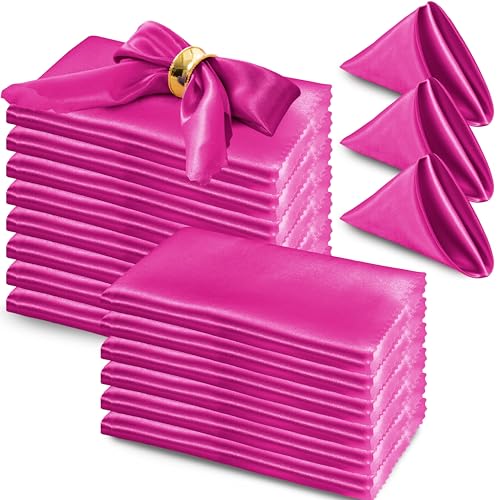 RUDONG M 72 Stück Hot Pink Satin-Servietten, 43,2 x 43,2 cm, quadratische Stoffservietten, weiche Stoffserviette mit gewellten Kanten, wiederverwendbar und waschbar, Tischservietten für Hochzeiten, von RUDONG M