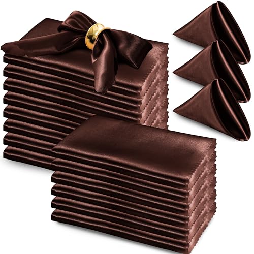 RUDONG M 72 Stück Schokoladenbraune Satin-Servietten, 43,2 x 43,2 cm, quadratische Stoffservietten, weiche Stoffservietten mit gewellten Kanten, wiederverwendbar, waschbar, Tischservietten für von RUDONG M