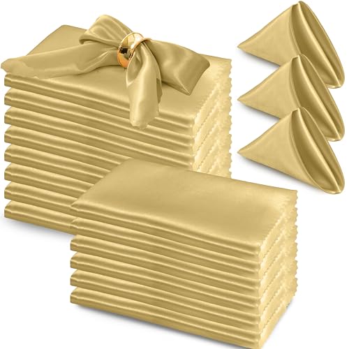 RUDONG M 72 Stück goldene Satin-Servietten, 43,2 x 43,2 cm, quadratische Stoffservietten, weiche Stoffserviette mit gewellten Kanten, wiederverwendbar und waschbar, Tischservietten für Hochzeiten, von RUDONG M