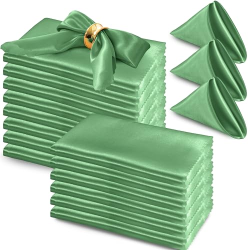 RUDONG M 72 Stück grüne Satin-Servietten, 43,2 x 43,2 cm, quadratische Stoffservietten, weiche Stoffserviette mit gewellten Kanten, wiederverwendbar und waschbar, Tischservietten für Hochzeiten, von RUDONG M