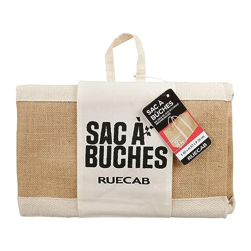 RUECAB - Kaminholztasche – Kaminholztasche – aus natürlicher Jute, imprägniert, verstärkter Boden, Tasche in Naturfarbe, Henkel, naturfarben, Maße: 61 x 31 x 37 cm, Gewicht: 0,7 kg von RUECAB