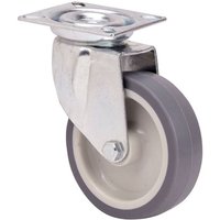 Gummi-Lenkrolle mit Platte und glatter Achse, grau, max. Tragkraft 60 kg. ø 8 cm von RUEDAS ALEX