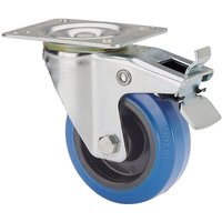 Ruedas Alex - Lenkrolle of Gummi mit Platte, Achse of Rollen und Bremse, Farbe blau, max. Belastung 100 kg, ø 10 cm von RUEDAS ALEX