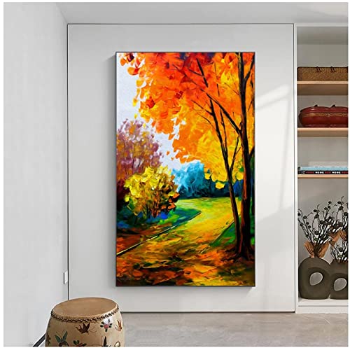 Wanddeko ​Schlafzimmer Druck auf Leinwand Baum Ölgemälde Wald Leinwand Landschaft Wand Bilder Wohnzimmer Wohnkultur 60x80cm Ohne Rahmen von RUEKO