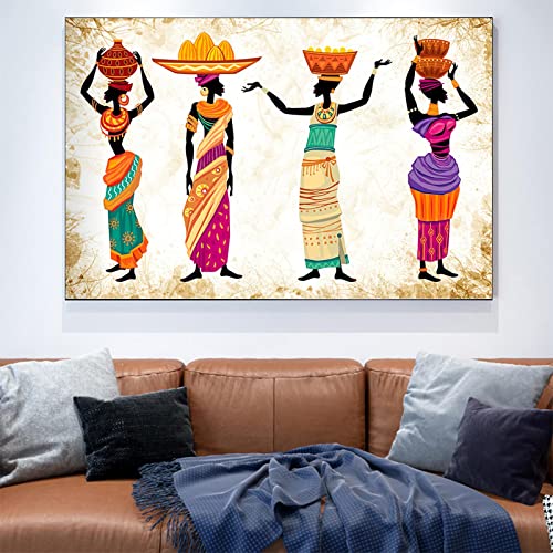 Wanddeko Wohnzimmer Abstrakte schwarze afrikanische Frau auf Leinwand Gemälde ethnische zeitgenössische Poster und Kunstdruckee Wand Bilder für Wohnzimmer Wanddekoration 50x70cm Ohne Rahmen von RUEKO