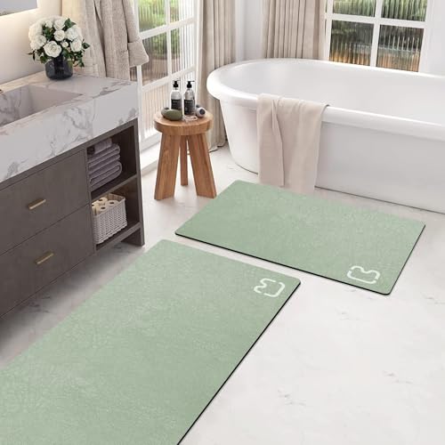 2-teiliges Badezimmerteppich-Set – Schnell Trocknende Kieselgur Badematte, Rutschfester Badteppich Mit Gummi-Rückseite, Saugfähig, Dünn, 40 x 60 + 40 x 120 cm von RUERYA