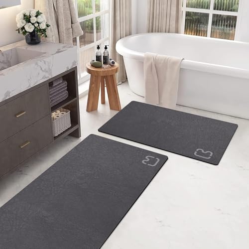 2-teiliges Badezimmerteppich-Set – schnell trocknende Kieselgur Badematte für Badezimmer, rutschfester Badteppich mit Gummi-Rückseite, saugfähige Badematte, dünne Badematte, 40 x 60 + 40 x 120 cm, von RUERYA