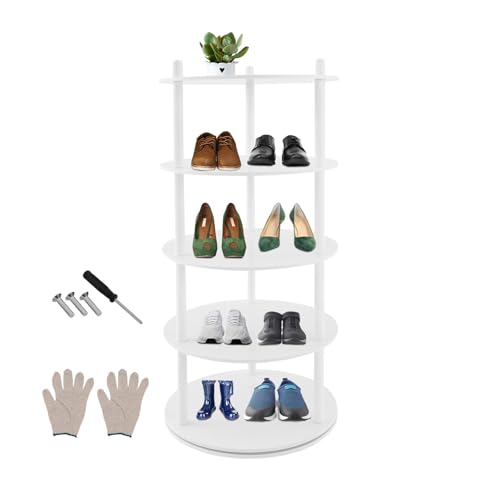 4 Etagen Drehbares Schuhschrank, Schuhregal Drehbar 360 Rundes Karussell mit Drehbares Chassis, Freistehender Schuhschrank-Organisation für Hüte und Handtaschen usw. (Weiß) von RUETERY