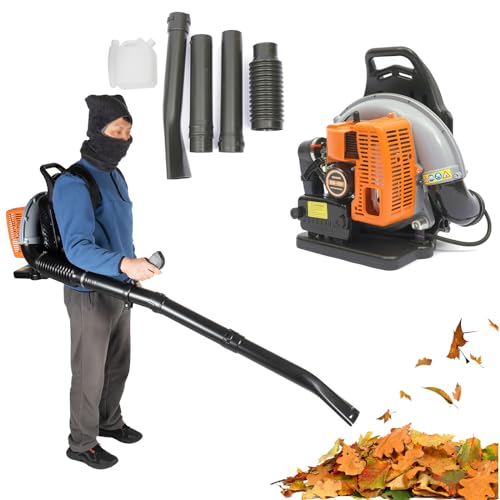 63CC 6800r/min Benzin Laubbläser Rückentragbar, Einstellbare Geschwindigkeit 2-Takt Tragbar Handgeführter Staubbläser, Leichtgewicht Gartengebläse mit 1,8 L Tank von RUETERY