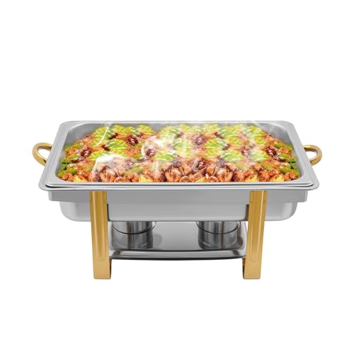 9L Speisewärmer Chafing-Dish, Aus Edelstahl Warmhaltebehälter mit Deckel Große Wasserwanne und 2 Brennstoffhalter Speisenwärmer für Catering, Buffet und Party von RUETERY