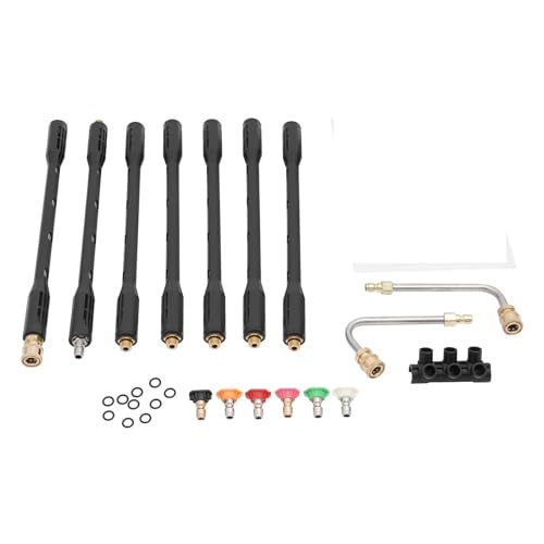 Hochdruckreiniger Teleskopstange, Hochdruckreiniger Verlängerung mit 7 Gerade Stäbe, 90°/120° Gebogene Stäbe und 6 Sprühdüsen, mit Ersatz-O-Ringe, für Reinigung von Dächern, Fahrzeugchassis von RUETERY