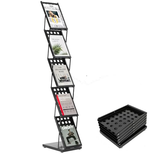 RUETERY Faltbar Prospektständer, 5 Etagen Flyerständer, Literaturständer aus Eisen, Prospektständer A4, Zeitungsständer, Freistehend Zeitschriftenständer, für Bürobereichen, Bibliotheken, Messen RUETERY Faltbar Prospektständer, 5 Etagen Flyerständer, Literaturständer aus Eisen, Prospektständer A4, Zeitungsständer, Freistehend Zeitschriftenständer, für Bürobereichen, Bibliotheken, Messen von RUETERY
