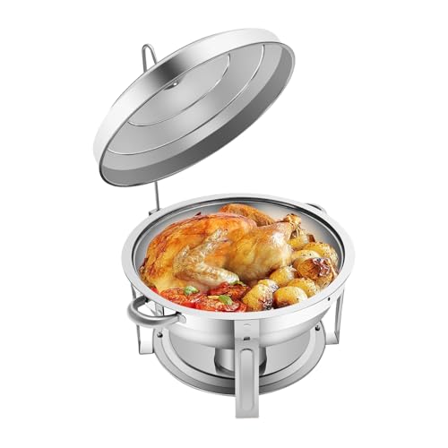 Wärmebehälter, 7.5 L Edelstahl Chafing Dish Rund Warmhaltebehälter mit Deckel Festem Alkohol betrieben, für Partys,Hochzeiten,Picknicks,Buffets von RUETERY