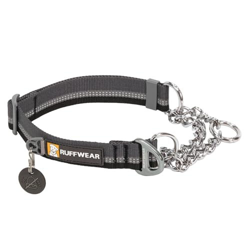 RUFFWEAR Chain Reaction Hundehalsband, verstellbar, kein Ziehen, Hundehalsband und Hundetrainingshalsband, Aluminium-D-Ring & begrenzter Schnur, reflektierendes Hundehalsband Basalt Grey 11"-14" von RUFFWEAR