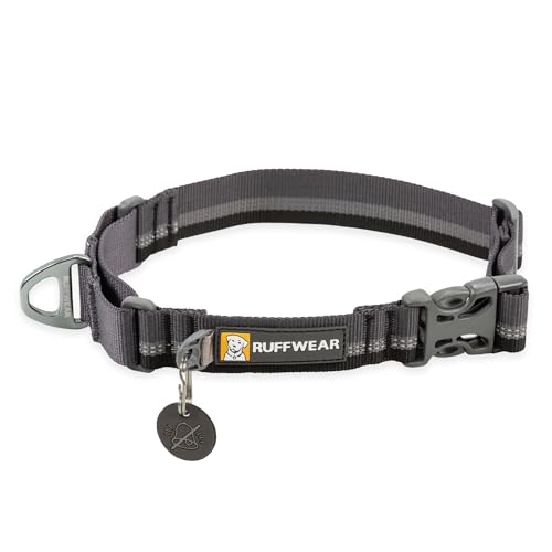 RUFFWEAR Web Reaction Hundehalsband, verstellbares Martingal-Halsband mit Aluminium-V-Ring und seitlicher Öffnung, bequemer Stoff, reflektierendes mit Schlauchlock-Gurtband Basalt Grey 17"-20" von RUFFWEAR