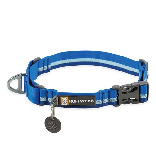 RUFFWEAR Web Reaction Hundehalsband, verstellbares Martingal-Halsband mit Aluminium-V-Ring und seitlicher Öffnung, bequemer Stoff, reflektierendes mit Schlauchlock-Gurtband Blue Pool 11"-14" von RUFFWEAR