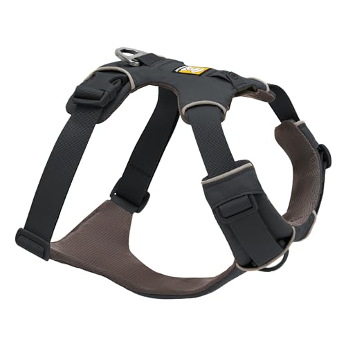 Ruffwear Front Range Hundegeschirr, reflektierendes Y-Geschirr, verstellbares, bequem gepolstertes Alltagsgeschirr für Spaziergänge und Hunderennen, 2 Leinenbefestigungen und V-Ring, Basalt Gray M von RUFFWEAR