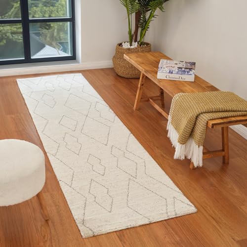RUG BRANCH Casa 60 x 200 cm (exakte Größe: 70 x 200 cm) abstrakter Indoor-Läufer-Teppich Beige Creme Boho – Eingangsbereich, Flur, Bad und Küche von RUG BRANCH