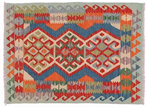 RUG PRINCE Afghan Maimana Kelim Teppich 100x150 Handgewebt Bunt Geometrisch Handarbeit k von RUG PRINCE