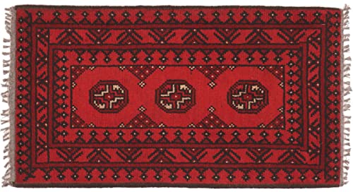 RUG PRINCE Afghan Teppich Akche Aqcha Handgeknüpft 50x100 Rot Geometrisches Muster Wolle 5 von RUG PRINCE