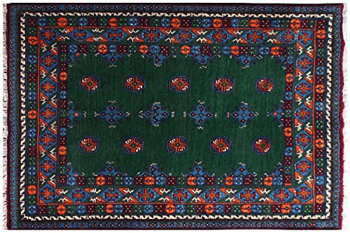 RUG PRINCE Afghan Akcha Rang DAR Teppich 100x150 Handgeknüpft Grün Durchgemustert Orient a von RUG PRINCE