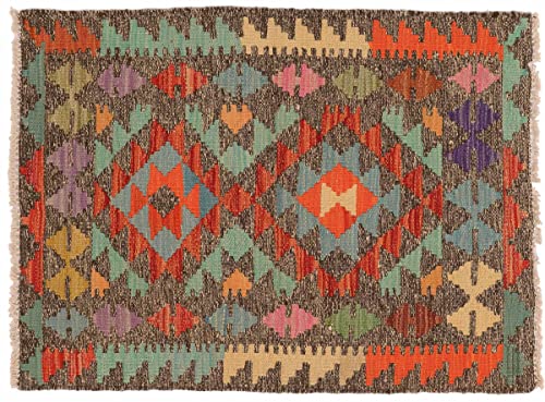RUG PRINCE Afghan Maimana Kelim Teppich 60x90 Handgewebt Bunt Geometrisch Handarbeit Gewebt i von RUG PRINCE