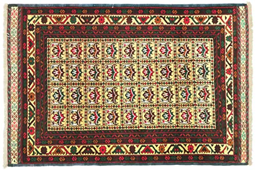 RUG PRINCE Afghan Teppich 80x120 Handgeknüpft Beige Geometrisch Orient Kurzflor Wohnzimmer c von RUG PRINCE