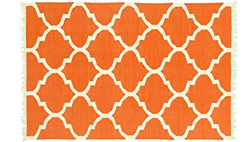RUG PRINCE Kelim Teppich Handgewebt 160x230 Orange Einfarbig Orient Wolle Zimmer von RUG PRINCE