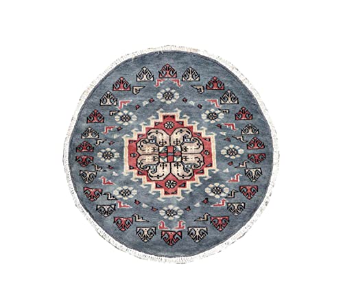 RUG PRINCE Pakistan Runder Buchara Teppich 60x60 Handgeknüpft Rund Grau Medaillon Orient a von RUG PRINCE