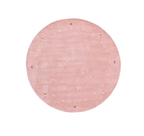 RUG PRINCE Wollteppich Gabbeh Muti 150x150 Handgewebt Rund Rosa Einfarbig Handarbeit a von RUG PRINCE