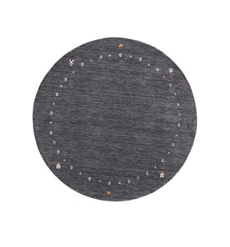 RUG PRINCE Wollteppich Gabbeh Muti 200x200 Handgewebt Rund Schwarz Einfarbig a von RUG PRINCE
