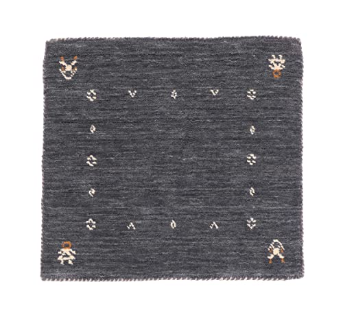 RUG PRINCE Wollteppich Gabbeh Muti 60x60 Handgewebt Quadratisch Schwarz Einfarbig von RUG PRINCE