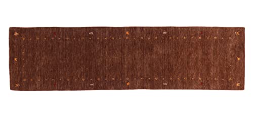 RUG PRINCE Wollteppich Gabbeh Muti 80x300 Handgewebt Läufer Braun Einfarbig Handarbeit von RUG PRINCE