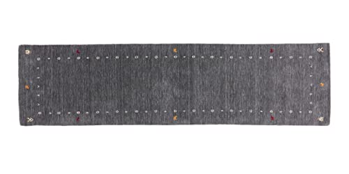 RUG PRINCE Wollteppich Gabbeh Muti 80x300 Handgewebt Läufer Schwarz Einfarbig Handarbeit von RUG PRINCE