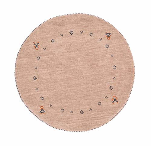 RUG PRINCE Wollteppich Gabbeh Muti 80x80 Handgewebt Rund Beige Einfarbig Handarbeit von RUG PRINCE
