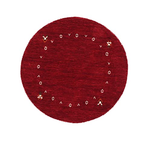 RUG PRINCE Wollteppich Gabbeh Muti 80x80 Handgewebt Rund Rot Einfarbig Handarbeit von RUG PRINCE