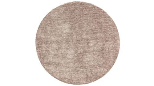 RUG PRINCE Wollteppich Gabbeh Uni 120x120 Handgewebt Rund Grau Einfarbig Handarbeit von RUG PRINCE