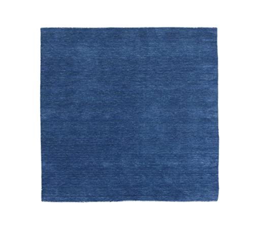 RUG PRINCE Wollteppich Gabbeh Uni 60x60 Handgewebt Quadratisch Blau Einfarbig Handarbeit von RUG PRINCE