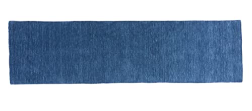 RUG PRINCE Wollteppich Gabbeh Uni 80x300 Handgewebt Läufer Blau Einfarbig Handarbeit Zimmer von RUG PRINCE