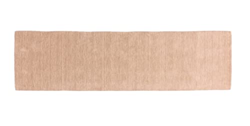 RUG PRINCE Wollteppich Gabbeh Uni 80x400 Handgewebt Läufer Beige Einfarbig Handarbeit von RUG PRINCE