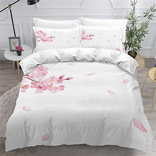 RUGINA Blumen Bettwäsche 220×240 Erwachsene 3 Stück Rosa Sakura Bettbezug Weiche Mikrofase Luxus Bettwäsche Set mit Reißverschluss und 2 Kissenbezug 80x80 von RUGINA