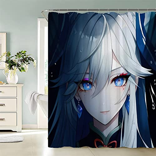 RUGINA Anime Duschvorhang 180x200 cm Polyester Anti-Schimmel Wasserdicht Duschvorhänge Kawaii-Mädchen 3D Motiv Badvorhang mit 12 Hooks von RUGINA