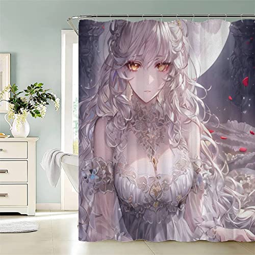 RUGINA Anime Duschvorhang 180x200 cm Polyester Anti-Schimmel Wasserdicht Duschvorhänge Manga-Mädchen 3D Motiv Badvorhang mit 12 Hooks von RUGINA