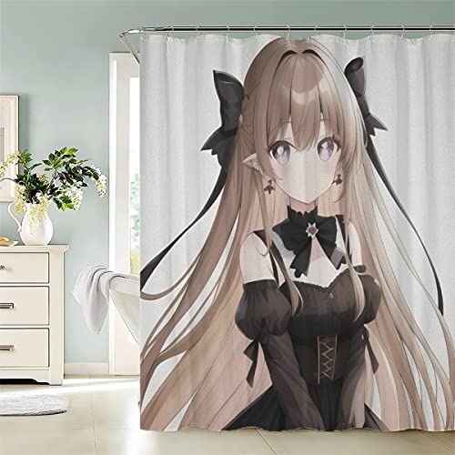 RUGINA Anime Duschvorhang 180x200 cm Polyester Anti-Schimmel Wasserdicht Duschvorhänge Manga-Mädchen 3D Motiv Badvorhang mit 12 Hooks von RUGINA