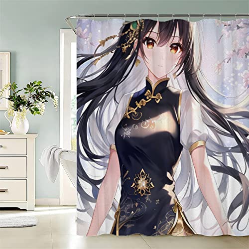 RUGINA Anime Duschvorhang 180x200 cm Polyester Anti-Schimmel Wasserdicht Duschvorhänge Manga-Mädchen 3D Motiv Badvorhang mit 12 Hooks von RUGINA
