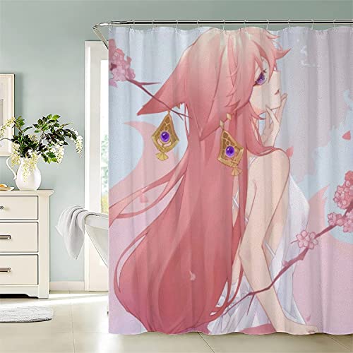 RUGINA Anime Duschvorhang 240x200 cm Polyester Anti-Schimmel Wasserdicht Duschvorhänge Kawaii-Mädchen 3D Motiv Badvorhang mit 12 Hooks von RUGINA