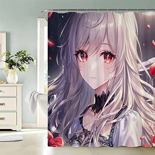 RUGINA Anime Duschvorhang 240x200 cm Polyester Anti-Schimmel Wasserdicht Duschvorhänge Manga-Mädchen 3D Motiv Badvorhang mit 12 Hooks von RUGINA