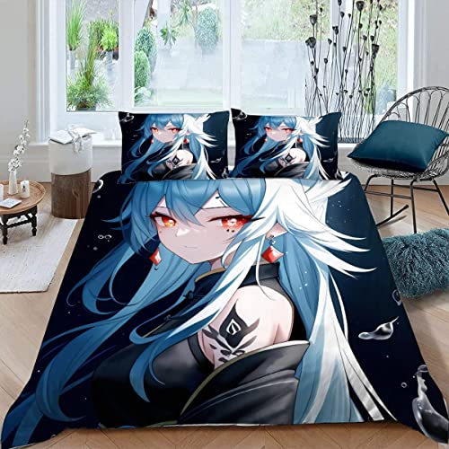 RUGINA Bettwäsche 135x200 Anime Kinderbettwäsche 3D Drucken Manga-Mädchen Bettbezug Mikrofaser flauschig Jungen Mädchen Bettwäsche Set mit 2 Kissenbezügen von RUGINA