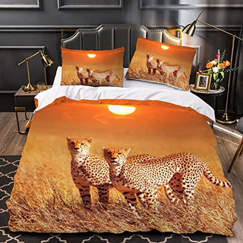 RUGINA Bettwäsche 135x200 Gepard Kinderbettwäsche 3D Drucken Leopard Tier Bettbezug Mikrofaser flauschig Jungen Mädchen Bettwäsche Set mit 2 Kissenbezügen von RUGINA